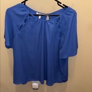Maurices Blue Flutter Sleeve Blouse with Cut Out Details